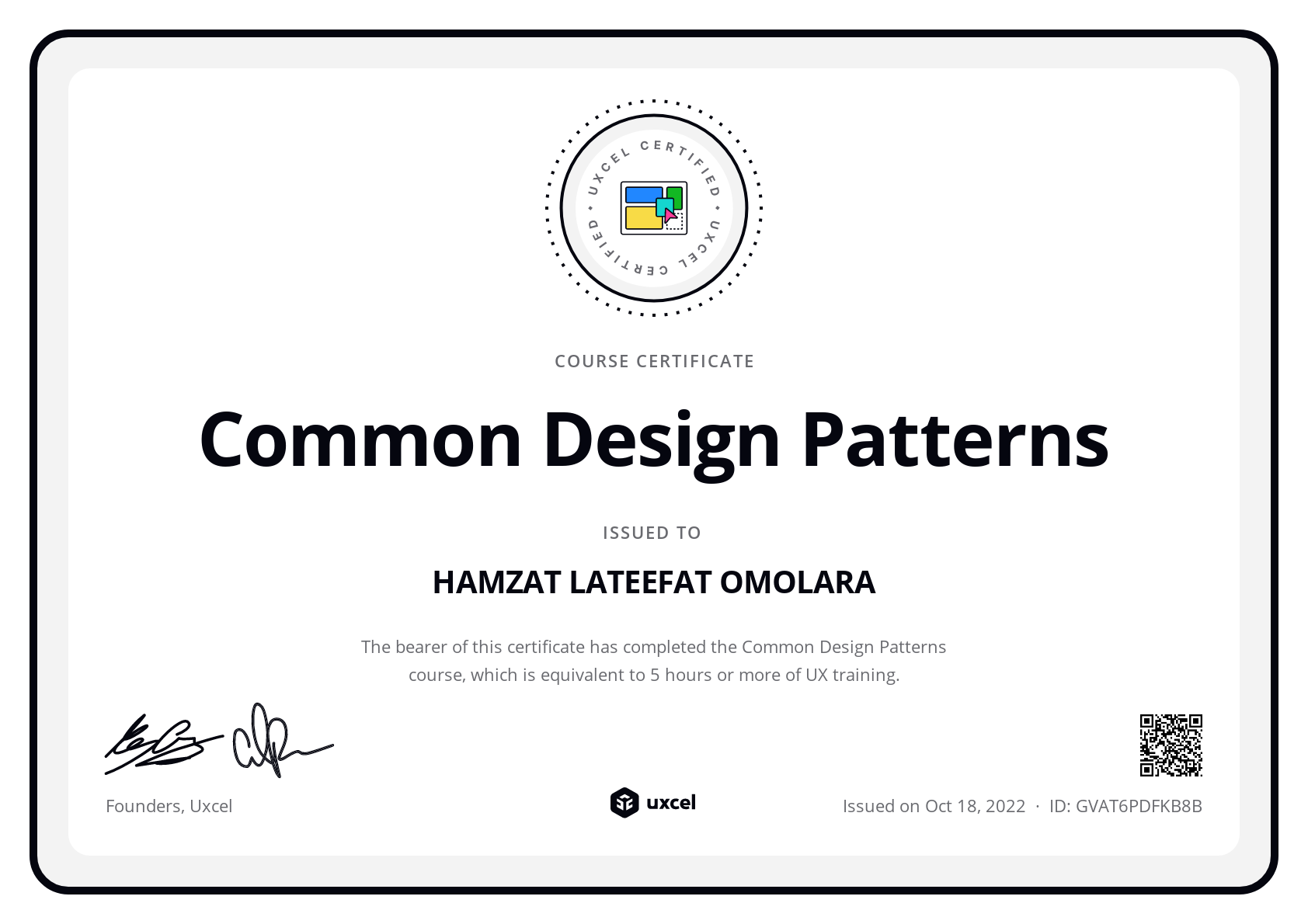 HAMZAT LATEEFAT OMOLARA's certificate
